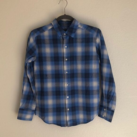 Vince Blue Check Button Down Top - M - Picture 1 of 8